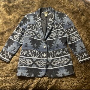 Aztec Patterned vintage Blazer in Blue and Gray